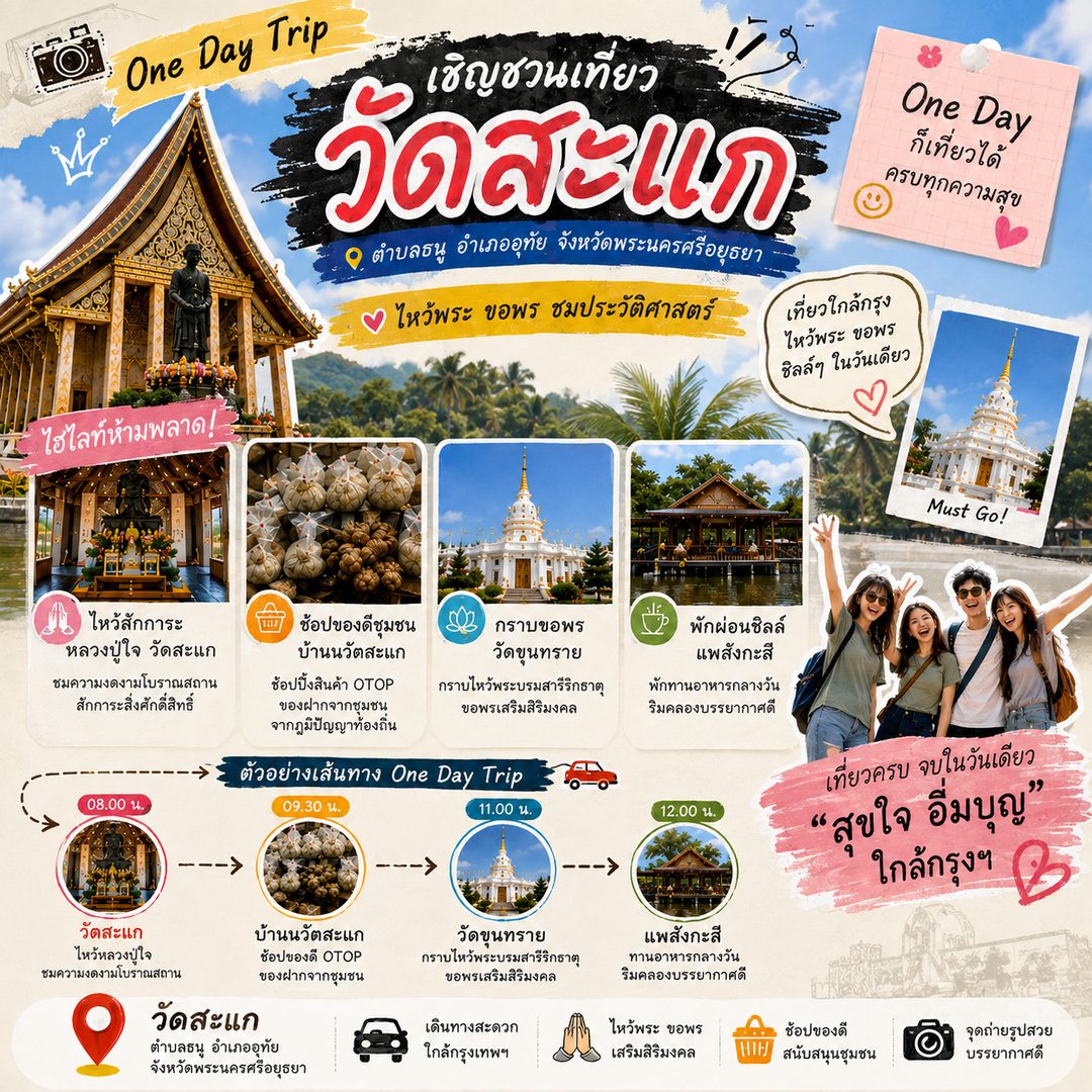  สพอ.อุทัย ชวนเที่ยว One Day Trip ชุมชนท่องเที่ยว  นวัตวิถี วัดสะแก ตำบลธนู อำเภออุทัย จังหวัดพระนครศรีอยุธยา 